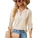 2025 Autumn/Winter New Solid V-Neck 3/4 Sleeve Button Loose T-shirt Top For Women_ecoleips.com