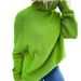 Women's Oversized Turtleneck Sweater – Cozy Raglan Sleeve Pullover In Solid Colors (Green/Orange-Red)_ecoleips.com