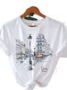 Eurean And American Cross-border Foreign Trade Women's Clothing, Urban Scenery Print Round-neck Short-sleeve T-shirt_ecoleips.com