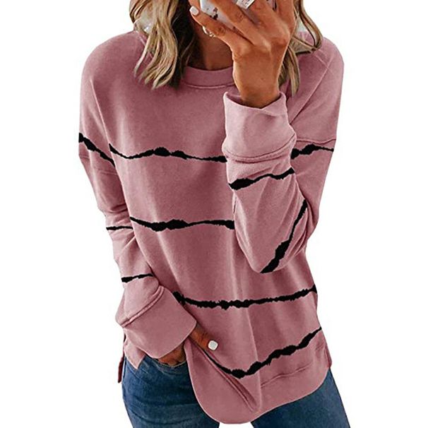 Women's Round Neck Long Sleeve T-Shirt Striped Printed Loose Fit American Style Autumn Clothing Sweatshirt_ecoleips.com