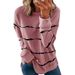 Women's Round Neck Long Sleeve T-Shirt Striped Printed Loose Fit American Style Autumn Clothing Sweatshirt_ecoleips.com