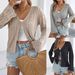 Real Shot Of Spring/summer European And American Solid Color Hollow-out Lace-up Bell-sleeve Knit Cardigan For Vacation._ecoleips.com