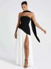 Mozision Strapless Off-shoulder Sexy Maxi Dress For Women Gown Patchwork Scarf Collar Thigh High Split Club Party Long Dress_ecoleips.com