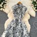 Women's Clothing High End Elegant Dress Lapel Sleeveless Waist Single Breasted Ink Painting Jacquard Long Skirt_ecoleips.com