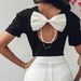 Women's Clothing New Square Neck Puff Sleeves Sweet Bow Backless Short Sleeved Top_ecoleips.com