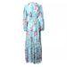 Women's Clothing Printed V Neck Lantern Sleeve Waist Dress_ecoleips.com
