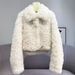 Women's Faux Shearling Jacket – Winter Short Puffer Coat With Fur Collar (White/Mauve, S/M/L)_ecoleips.com