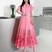Elegant Floral Print V-Neck A-Line Dress For Women - Chiffon Office & Vacation Dress With Button Details_ecoleips.com