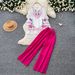 Women's Commuter Style Two Piece Set Printed Bell Sleeve Top And High Waisted Wide Leg Pants Relaxed Elegant Autumn Outfit_ecoleips.com