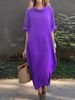 Women's Clothing Casual Loose Round Neck Mid Sleeve Long Skirt_ecoleips.com