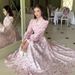 European And American 2025 Spring New Vintage Elegant Long-Sleeve Waist-Cinching Floral Dress For Women_ecoleips.com