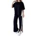 2025 Spring Summer Women's Clothing Color-Block Short Sleeve T-Shirt Casual Homewear Set_ecoleips.com