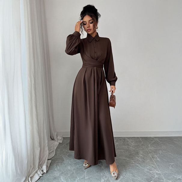 Cross-border European And American Minimalist Fashion Style Buttoned Long-sleeve Dress Women's Clothing 2025_ecoleips.com