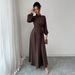 Voya Women's Simple And Fashionable Button Up Long Sleeved Dress For Autumn And Winter_ecoleips.com