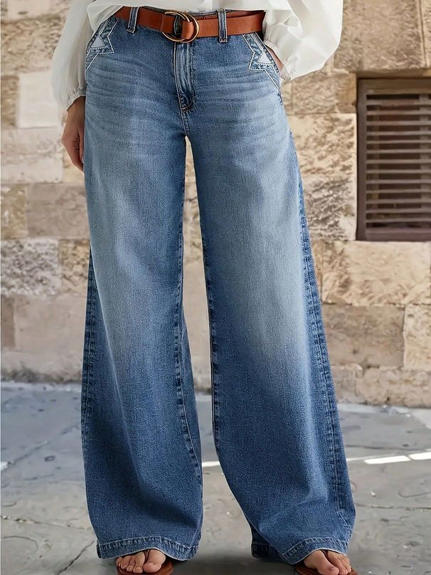 Women's Clothing Plus Size Clothes Retro Plus Size Jeans Wide Leg Casual Fashion Trousers American Style_ecoleips.com