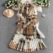 Women's Clothing Women's Style High-End Round Neck Dress Printed Lantern Sleeve Waist Slimming Pleated Summer Style_ecoleips.com