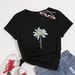 Women's Casual Black T-Shirt round Neck Short Sleeve Daisy Print Cotton Polyester Top Fast Fashion European American Style_ecoleips.com