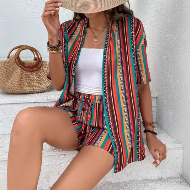 Women's Bohemian Style Striped Two-Piece Pant Set American Fashion Summer New Hot Selling_ecoleips.com