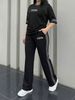Women's Spring/Summer/Fall Two Piece Set Crew Neck Short Sleeve T-Shirt & Casual Elastic Waist Loose Fitting Trousers_ecoleips.com