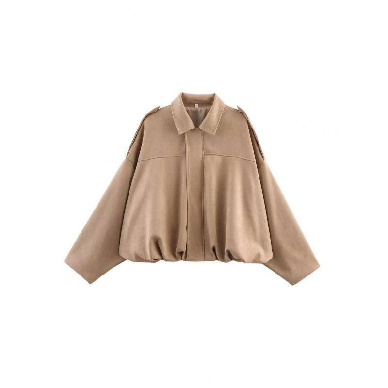 Women's Clothing Flannel-Lined Bomber Jacket – Oversized Aviator Coat With Lapel Collar (Spring Streetwear, 9 Colors)_ecoleips.com