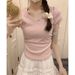 American Spice Girl Solid Color Simple V-Neck T-Shirt Women's 2026 Summer New Short Slim Versatile Pullover_ecoleips.com