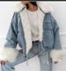 Women's Wash White Denim Short Fur Jacket_ecoleips.com