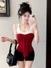 French-Style Bow-Tie Age-Reducing Camisole For Women, Summer Outerwear With Chest Pads, Color-Blocking, Slim-Fit_ecoleips.com