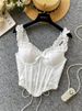SINGREINY Floral Embroidery Lingerie Women Strap Irregular Corset Short Tank Top Sensual French Hotsweet Slim Sexy Beach Camis_ecoleips.com