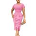 C8618 Foreign Trade Plus Size European And American Women's Fashion New Solid Color Bodycon Ruffle V-neck High Waist_ecoleips.com