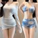 Tie-Dye Swimsuit Cover-Up Set 3-Piece, Long Sleeve Beach Dress With Bikini, Modest Tummy Control For Women_ecoleips.com