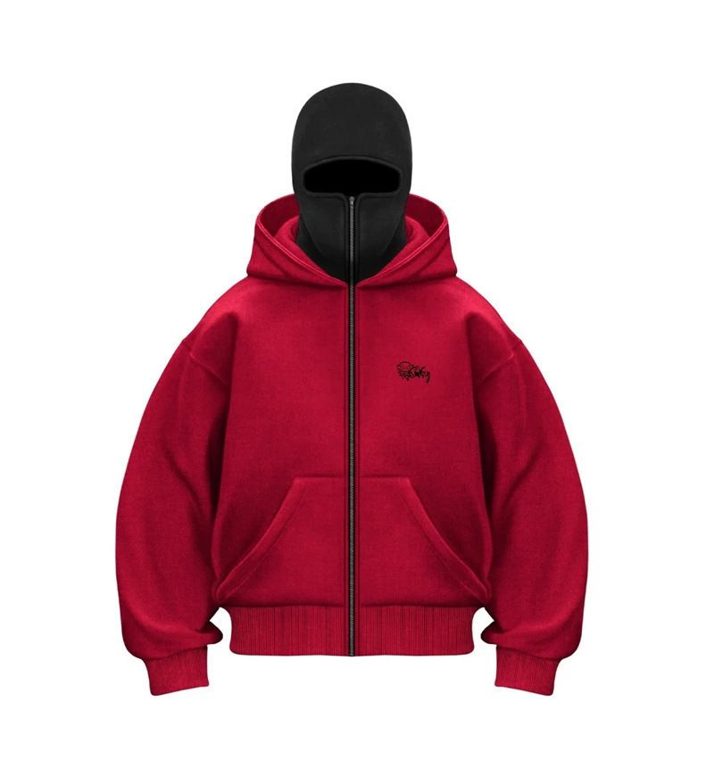 Double Hood Y2K Fleece Sweatshirt – Unisex Oversized Pullover With Cartoon Embroidery (S-3XL, Black/White/Red) – Japanese Retro Streetwear_ecoleips.com