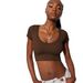 Bestseller U-neck Streetwear Women's High-end Sexy T-shirt, Pure And Alluring Short Cropped With Exposed_ecoleips.com