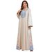 Women's Elegant Long Robe Embroidered Floral Loose Ethnic Style Fashionable Evening Gown Muslim Clothing with Long Sleeves_ecoleips.com