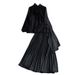 Women's Clothing French Style Three Dimensional Flower Stand Up Collar Bubble Long Sleeved Shirt High Waisted Slim Fitting Pleated Skirt Two Piece Set_ecoleips.com