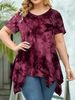 Plus Size Tie-Dye V-Neck T-Shirt – Asymmetrical Hem, Loose Fit Casual Top For Women (XL-5XL)_ecoleips.com