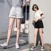 2025s High Waist Black Denim Shorts For Women, Summer Student Style, Rolled Hem, Loose Fit, Slimming A-Line Straight Hot_ecoleips.com
