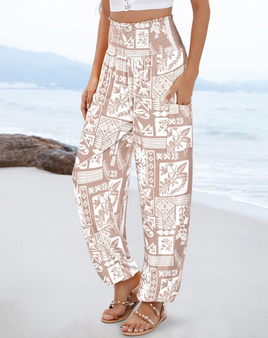 Women's High Waist Printed Jogger Pants – Loose Fit Elastic Cuff Lounge Pants For Casual & Streetwear (White/Black/Orange/Pink/Blue/Red/Multi-Color)_ecoleips.com