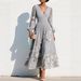 Elegant Floral Print A-Line Maxi Dress With V-Neck | Flowy Chiffon Long Dress For Women In Multiple Colors & Styles_ecoleips.com
