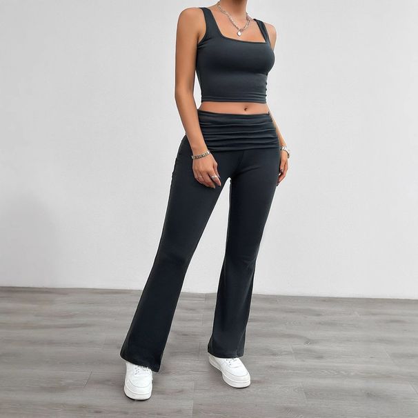 Diyun European And American Yoga Wear Sports T-Shirt Flared Pants Two-Piece Set Women's Clothing 2025 Spring Summer_ecoleips.com