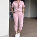 Women's Clothing Casual Fashion Women's Leggings Jumpsuit Lapel Pocket Waist Elastic Button Jumpsuit_ecoleips.com