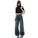 2026 Spring New Style Starry Rhinestone American Retro Straight Wide-Leg Jeans For Women, Loose High-Waisted Slimming_ecoleips.com