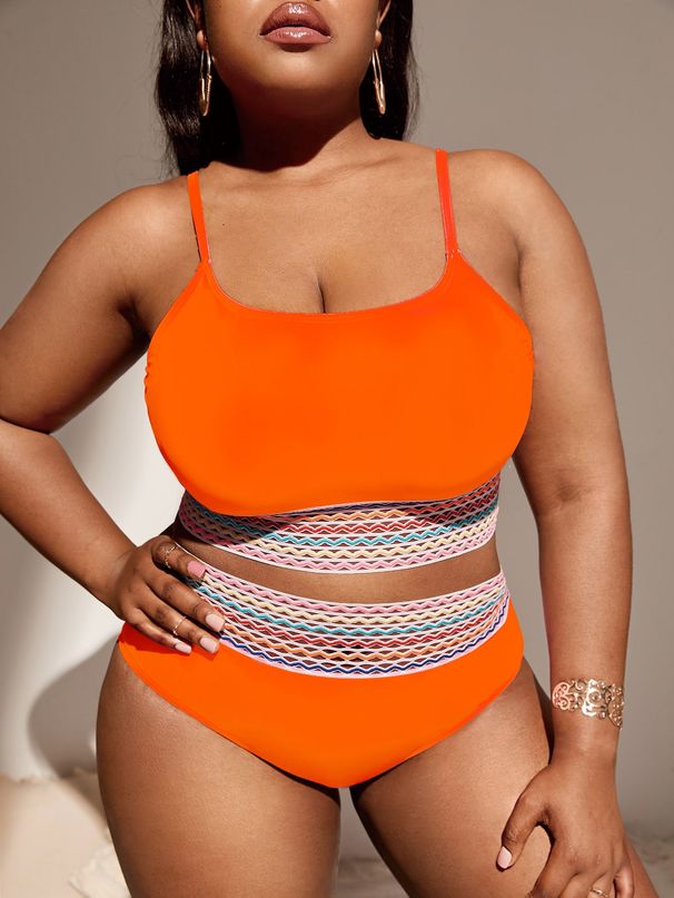 2026 Orange Contrast Trim Swimsuit Women Plus Size Swimwear Female High Waist Bathers Bathing Swimming Suit Summer Beachwear_ecoleips.com