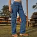 Women's Clothing Washed Semi Elastic Multi Pocket Denim Work Casual Pants_ecoleips.com