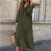 Versatile Spring And Autumn Versatile Loose Plus-Size Flesh-Covering Mid-Length Dress, Cotton-Linen Comfortable Long-Sle_ecoleips.com