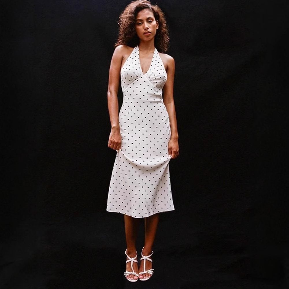 Summer Dress French Retro Halter Neck V Neck Sleeveless Slim Fit Polka Dot Sexy Backless Women's Clothing/Dress_ecoleips.com