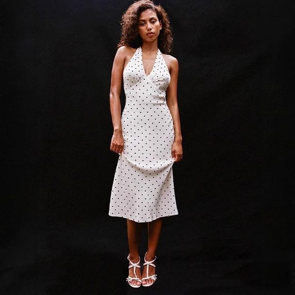 Summer Dress French Retro Halter Neck V Neck Sleeveless Slim Fit Polka Dot Sexy Backless Women's Clothing/Dress_ecoleips.com