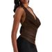 51646 Nazada European And American Foreign Trade Shiny Deep V Solid Color Vest Fashion Sexy See-through Swing Neck_ecoleips.com