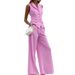 Spring/Summer Cotton & Linen Fashionable Casual Set: Slim-Fitting Jacket & Wide-Leg Pants For Women With A Sophisticated_ecoleips.com