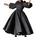 Plus Size Women's Clothing European And American Loose Fashion Solid Color Big Hem Puff Sleeve Midi African Dress_ecoleips.com