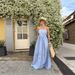 French Style High-Waist Maxi Dress With Stripe Print - Backless Flowy Summer Dress For Beach Vacation And Evening Parties_ecoleips.com